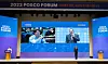 Posco Group Chairman Choi Jeong-woo makes a presentation at the Posco Global R&D Center in Songdo, Incheon, on Sept. 12. [POSCO GROUP]