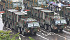 A Hyunmoo missile, a key asset of South Korea's 'three-axis' deterrence system, is showcased during a parade in central Seoul on Oct. 26, 2023, as part of the 75th Armed Forces Day celebrations. [KIM JONG-HO]