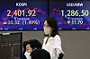 A screen in Hana Bank's trading room in central Seoul shows the Kospi closing at 2,401.92 points on Monday, up 35.32 points, or 1.49 percent, from the previous trading day. [NEWS1]