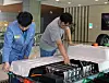 Posco’s electric vehicle battery pack and Giga Steel are displayed in the research and development center of Posco in Song-do, Incheon. [POSCO]