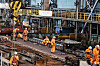 Posco employees help restore a hot rolling facility at its Pohang steel plant in North Gyeongsang on Nov. 23. [POSCO]
