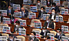 People Power Party lawmakers hold a protest against a prosecution reform bill at the National Assembly plenary session on Wednesday. [KIM SANG-SEON]