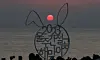 The first sunrise of 2023 behind a rabbit-shaped installation in Ulsan's Ulju County on Jan. 1. [YONHAP]