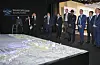 The BIE delegation looks around the expo site at an observation deck on the fifth floor of the BPEX on Wednesday. [YONHAP]