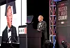 Hyundai Motor Group Chairman Euisun Chung makes an acceptance speech on behalf of his father Chung Mong-koo, who was inducted into the Automotive Hall of Fame at an event in Detroit on July 22. [HYUNDAI MOTOR]