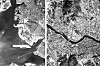 Pyongyang's state-controlled Rodong Sinmun carried black-and-white photos of Incheon, left, and Seoul, right, which the regime said were taken from a test satellite launched on Sunday. [NEWS1]