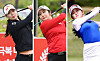 From left: Kim Char-young, Bae Seon-woo and Hyun Se-lin watch their shots during the first round of the 42nd LPGA Championship at the Lakewood Country Club in Yangju, Gyeonggi, on Thursday. [NEWS1/KLPGA]