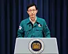 Bang Moon-kyu, minister of government policy coordination, speaks to reporters at the Yongsan presidential office in central Seoul after he was tapped by President Yoon Suk Yeol as the new industry minister Tuesday. [JOINT PRESS CORPS]