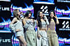 Kiss of Life members pose for a photo during a press showcase on Oct. 15 at Yes24 Live Hall in Gwangjin District, eastern Seoul. [DANIELA GONZALEZ PEREZ]