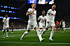 Tottenham Hotspur's Harry Kane celebrates with Son Heung-min after scoring during a Champions League Group D match against Eintracht Frankfurt on Oct. 12. [REUTERS/YONHAP]