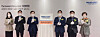Mirae Asset Financial Service CEO Ha Man-deog, third from right, Mirae Asset Life Insurance CEO Byun Jae-sang, fourth from right, and related officials pose for a photo during a ceremony on Monday in Seocho District, southern Seoul. [MIRAE ASSET LIFE INSURANCE]