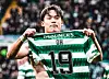 Oh Hyeon-gyu celebrates after scoring a goal for Celtic against Hibernian at Celtic Park in Glasgow on Saturday. [SCREEN CAPTURE]