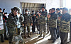 Interim chief of the People Power Party Chung Jin-suk and other leadership of President Yoon Suk-yeol’s party visit a marine base stationed on Baengnyeong Island, which borders North Korea on the west of the peninsula, on Tuesday. The visit to the marine base was made a day after drones believed to have been sent from Pyongyang invaded South Korean air space.. [JOINT PRESS CORPS]