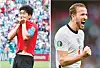 Left: Son Heung-min celebrates after scoring the insurance goal for Korea against Germany at Kazan Arena in Kazan, Russia on June 27, 2018. Right: Harry Kane celebrates after scoring the insurance goal for England against Germany at Wembley Stadium in London on Tuesday. [AP/YONHAP]