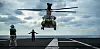 A helicopter takes off from the USS Ronald Reagan aircraft carrier in the East Sea during a joint naval drill with South Korea's Navy on Wednesday. [YONHAP]