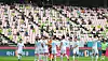 Football fans sit in the stands, socially distanced, to watch a football game between Jeonbuk Hyundai Motors and Pohang Steelers at Jeonju World Cup Stadium on Saturday. The Korean government on July 24 announced that fans will be allowed to watch professional games in stadiums, with seats limited to 10 percent of capacity. [NEWS1]