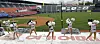The LG Twins cheerleaders cheer for their home team at Jamsil Baseball Stadium in southern Seoul against the Doosan Bears during the KBO’s season opening game on Tuesday, also Children’s Day. [NEWS1]