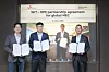 Representatives from SK Telecom and Hewlett-Packard Enterprise pose after signing an agreement to collaborate on mobile edge computing on Tuesday at the headquarters of SK Telecom in central Seoul. [SK TELECOM]