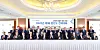 Participants of a North Korea policy forum hosted by the Korea Peace Foundation at Lotte Hotel Seoul on Monday include Unification Minister Kwon Young-se, ninth from front left, Hong Seok-hyun, chairman of the foundation and JoongAng Holdings, eighth from front left, and former ministers, ambassadors, as well as corporate executives and policy experts. [WOO SANG-JO]