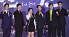 The director and cast of 'Hansan: Rise of the Dragon' held a press conference at Lotte Cinema in Gwangjin District, eastern Seoul, on Tuesday. From left are actors Park Hae-il, Byun Yo-han, Kim Hyang-gi, Kim Sung-kyu, Kim Sung-kyun and Ok Taec-yeon. [YONHAP]