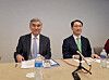 Korea's top nuclear negotiator Kim Gunn, right, and U.S. Special Representative for the DPRK Sung Kim hold a joint press conference after their meeting in Washington on Monday. [YONHAP]