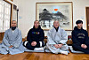 RM, far right, visits Hwaeom Temple in South Jeolla to seek for guidance on Dec. 29. [HWAEOM TEMPLE]