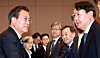 President Moon Jae-in, left, and President-elect Yoon Suk-yeol, prosecutor general at the time, face each other at the Blue House in central Seoul on Nov. 8, 2019. [JOINT PRESS CORPS]