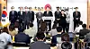 President-elect Yoon Suk-yeol, center, announces his second round of Cabinet appointments in a press conference at the transition team's office in Tongui-dong, central Seoul, Wednesday afternoon, flanked by his minister nominees. [JOINT PRESS CORPS]