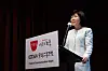 Corea Image Communication Institute President Choi Jung-hwa gives a welcome speech at the Culture Communication Forum 2024, held on Monday at the Grand Hyatt Seoul in Yongsan District, central Seoul. [CICI]