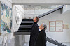 Arthur de Villepin, co-founder and chairman of gallery Villepin in Hong Kong, left, and Korean artist Myonghi Kang, look at Kang's artwork in Kir, a studio in Seongsu-dong of Seongdong District, eastern Seoul, where Kang's solo exhibit 'The Colors of Time is being held. [VILLEPIN]