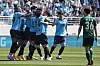Daegu FC players celebrate after Kim Jin-hyuk's first goal in a K League game against Jeonbuk Hyundai Motors at DGB Daegu Bank Park in Daegu on Sunday. [YONHAP]