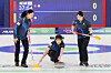 Seol Ye-eun delivers a stone during the women’s round-robin match between Korea and Denmark at the 2026 Milan?Cortina Winter Olympics at the Cortina Curling Olympic Stadium, on Feb. 14.