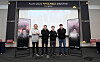 Developers of Dysterra stand for photo after an interview with the local press on Friday as a part of the G-Star 2022 game festival at Bexco, Busan. From left are: Choi Hyun-dong, lead game designer at Reality MagiQ; Kim Sung-kyun, CEO of Reality MagiQ; Jang Hak-joon, vice president of Reality MagiQ; and Yi Chang-youl, Dysterra business team manager at Kakao Games. [KAKAO GAMES]