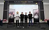 Developers of Dysterra stand for photo after an interview with the local press on Friday as a part of the G-Star 2022 game festival at Bexco, Busan. From left are: Choi Hyun-dong, lead game designer at Reality MagiQ; Kim Sung-kyun, CEO of Reality MagiQ; Jang Hak-joon, vice president of Reality MagiQ; and Yi Chang-youl, Dysterra business team manager at Kakao Games. [KAKAO GAMES]