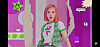 J of STAYC wears bright colored plaid patterns and a hair accessory, surrounded by cartoonish neon illustrations — all key elements of the 'high teen aesthetic' — in the girl group's music video for 'ASAP' (2021). [SCREEN CAPTURE]