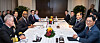 South Korean Defense Minister Shin Won-sik, second from right, sits across from U.S. Secretary of Defense Lloyd Austin, second from left, during their meeting on the sidelines of the Shangri-La Dialogue in Singapore on Sunday. [MINISTRY OF NATIONAL DEFENSE]