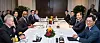 South Korean Defense Minister Shin Won-sik, second from right, sits across from U.S. Secretary of Defense Lloyd Austin, second from left, during their meeting on the sidelines of the Shangri-La Dialogue in Singapore on Sunday. [MINISTRY OF NATIONAL DEFENSE]