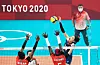 Kim Yeon-koung attempts an attack against Kenya at the women's volleyball match on Tuesday at Ariake Arena in Tokyo. [YONHAP]