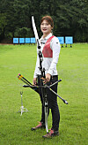 Archer Kang Chae-young poses for a photo at the Hyundai Mobis women's archer team's training site in Yongin, Gyeonggi, on Aug. 6. [PARK SANG-MOON]