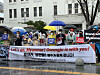 Citizens of Gwangju hold a rally supporting democracy in Myanmar in May 18 Democracy Square in Gwangju, South Jeolla on Saturday. [SEO JI-EUN]