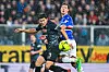 Napoli's Kim Min-jae and Sampdoria's Sam Lammers vie for the ball during a Serie A match at Luigi Ferraris Stadium in Genoa, Italy on Sunday. [EPA/YONHAP]