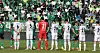 Jeonbuk Hyundai Motors and FC Seoul players observe a minute's silence in tribute to the victims of the Itaewon disaster before playing the second leg of the FA Cup finals on Sunday at Jeonju World Cup stadium in Jeonju, North Jeolla. [YONHAP]
