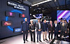 SK Group Chairman Chey Tae-won, fourth from left, and SK Telecom CEO Ryu Young-sang, second from right, pose for a photo with other executives from global telecommunications companies to announce the formation of a joint venture aimed at developing telecom-tailored large language models at Mobile World Congress 2024 in Barcelona on Monday. [SKT]