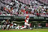 Choi Won-joon of the Kia Tigers hits a double at the bottom of the third inning in a game against the KT Wiz at Gwangju-Kia Champions Field in Gwangju on Friday. [YONHAP]