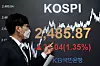An electronic board shows the closing figure for the Kospi in a trading room in KB Kookmin Bank in Yeouido, western Seoul, on Wednesday. [NEWS 1]
