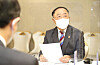 Finance Minister Hong Nam-ki emphasizes an optimistic forecast by the IMF ahead of a government real estate meeting at the government's complex in Seoul on Friday. [YONHAP]