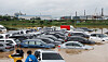 A used-car dealership in Suwon, Gyeonggi, is submerged as a heavy rain warning was issued for the capital and its surrounding areas on Thursday. [YONHAP]
