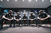 DWG KIA pose for the cameras in the LoL Park press room. [RIOT GAMES]