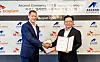 Michael O'Kronley, left, Ascend Elements CEO, and Park Kyung-il, SK ecoplant CEO, pose for a photo during a signing ceremony for a sales-purchase agreement held at SK ecoplant's U.S. office in New Jersey on Wednesday. [SK ECOPLANT]