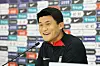 Kim Min-jae talks to reporters in Doha, Qatar on Tuesday. [JOONGANG ILBO]